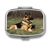 German Shepherd Dog Pill Box Medicine Pill Organizer Small Pill Case Travel Pill Container Portable Pill Case for Pocket 2 Compartment Pill Holder Pill Boxes for Travel