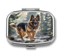 German Shepherd Dog Pill Case Travel Portable Pocket Pill Box 2 Compartment Medicine Case Large Capacity Daily Pill Cases Vitamin Organizer Medicine Organizer Small Pill Box