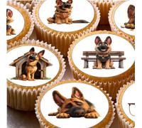 German Shepherd Dog Pre-cut Edible Wafer Cupcake Toppers, Cake Decorations x 24