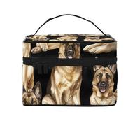 German Shepherd Dog Print Portable Makeup Case Versatile Zipper Makeup Bag Polyester Black One Size Black One Size Black One Size, Black/White, One Size
