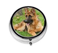 German Shepherd Dog Print Round Pill Organizer 3 Compartment Pill Box Portable Medicine Pill Case for Outdoor Travel