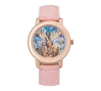 German Shepherd Dog Rainbow Women's Watch Pink Rose Gold Strap Wristwatch Minimalist Easy Reader Watchec