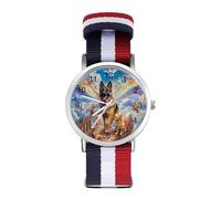 German Shepherd Dog Rainbow Wrist Watches with Scale for Men Women Casual Braided Strap Easy Reader for Work Workout