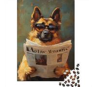 German Shepherd Dog Reading Retro Art 1000 Piece Jigsaw Puzzle Paper Jigsaw Puzzle for Adults Relax Focus Family Decor Gift 38x26cm/1000pcs