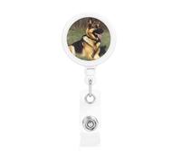 German Shepherd Dog Retractable Badge Reel Heavy Duty Badge Holder with Belt Clip Retractable Lanyards ID Card Holder with Keychain Name Badge Clips for Office Nurse Employee