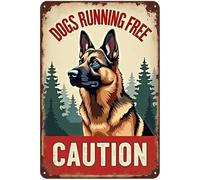 German Shepherd Dog Running Free Metal Signmetal Tin Wall Rusty Retro Looking Sign Poster Gifts Cafes Bar Club Office Store Yard Garage 12X8 Inch