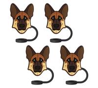 German Shepherd Dog Straw Toppers For Stanley Cups;Straw Covers Cap Toppers Compatible With Stanley 30&40 Oz Tumbler, Reusable & Silicone Tumbler Straws Topper For 0.4 Inch/10 Mm Tips 4 Pcs