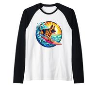 German Shepherd Dog Surfing Surfer Owner Surfboard Rider Sea Raglan Baseball Tee