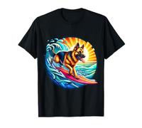 German Shepherd Dog Surfing Surfer Owner Surfboard Rider Sea T-Shirt