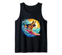 German Shepherd Dog Surfing Surfer Owner Surfboard Rider Sea Tank Top