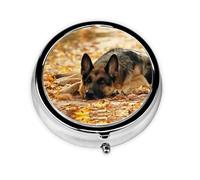 German Shepherd Dog This Small, Printed, Round Pill Box is a Portable Pill and Vitamin Organizer Perfect for Pockets, Purses, and Travel.