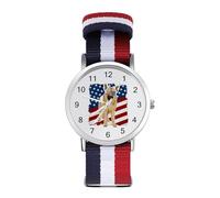 German Shepherd Dog U.S. Flag Classic Braided Strap Watches for Women Trendy Quartz Watch
