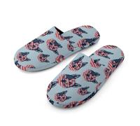 German Shepherd Dog U.S. Flag Flannel Men's Slip-on Slippers Soft Warm House Shoes Cotton-Lining Rubber Sole for Home Hotel 41-42_（7.5-8.5）