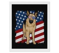 German Shepherd Dog U.S. Flag Funny Diamond Art Painting Kits for Adults Vertical Round Drill Dots Picture Crafts 16"x20"