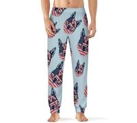 German Shepherd Dog U.S. Flag Men's Pajama Pants Soft Sleep Lounge Comfy Bottoms Long Pj Pant Sleepwear M