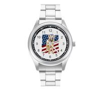 German Shepherd Dog U.S. Flag Quartz Watch for Men Stainless Steel Bands Classic Trendy Wristwatches Daily Business