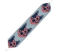 German Shepherd Dog U.S. Flag Table Runner with Tassels Soft Plush Kitchen Dining Table Cover Decor for Home Kitchen Holiday