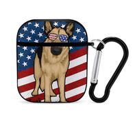 German Shepherd Dog U.S. Flag Trendy Bluetooth Earbuds Protector Cute Wireless Earbud Case Covers Compatible with Airpods 1/2
