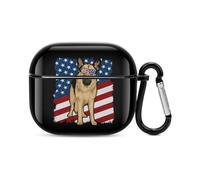 German Shepherd Dog U.S. Flag Trendy Bluetooth Earbuds Protector Printed Wireless Earbud Case Covers Compatible with Airpods 3