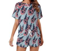 German Shepherd Dog U.S. Flag Women's Pajamas Sets 2 Piece Shorts Sleepwear Lounge Wear Set Soft Pjs And Shorts M