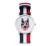 German Shepherd Dog U.S. Flag Wrist Watches Nylon Braided Strap Non-Scale Work Casual Watch