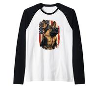 German Shepherd Dog US America USA American Flag Graphic Raglan Baseball Tee