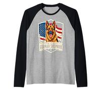 German Shepherd Dog USA Patriotic American Flag 4th of July Raglan Baseball Tee