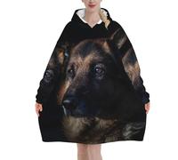 German Shepherd Dog,Women's Oversized Wearable Blanket Hoodie, Blanket Sweatshirt,Flannel Pullover Blanket