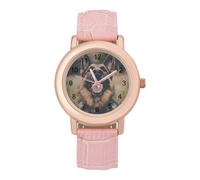 German Shepherd Dog Women's Watch Pink Rose Gold Strap Wristwatch Minimalist Easy Reader Watchec