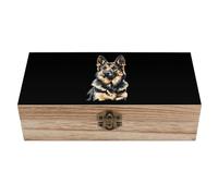 German Shepherd Dog Wooden Storage Box Wood Jewelry Casket Present Boxes with Hinged Lid And Front Clasp