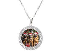 German Shepherd Dogs Christmas Multicolored Diamond Necklaces Jewelry Brilliant Circle Pendant Necklace Gift for Women