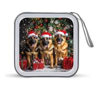 German Shepherd Dogs Christmas Portable Zipper CD Case 40 Capacity DVD Collection Holder for Car Office Home Travel