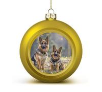 German Shepherd Dogs Christmas Tree Ornaments 1.6 Inch Shatterproof Pc Plastic Balls with Lanyard Baubles Hanging Christmas Ball Ornaments for Xmas Tree Holiday Party Wedding Home Decorations-Golden