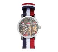 German Shepherd Dogs Christmas Woven Strap Watch Multicolor Wristwatch Easy Reader Analog Watches for Men Women Birthday Gift