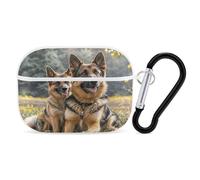 German Shepherd Dogs Earbuds Organizer Shockproof Protective Airpods Pro Cover with Carabiner Clip Anti Fall Carrying Earphone Case Cover for Airpods Pro 2nd Generation White