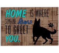 German Shepherd Door Mat Home is Where Someone Runs to Greet You German Shepherd Dog Welcome Non Slip Mats Funny Doormat Bathroom Kitchen Front Porch Rugs Entrance_20 x 32 Inches