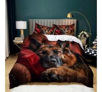 German Shepherd Double Duvet Cover Set Animal Dog Bedding Double Bed Set 3D Printed Quilt Cover Soft Microfibre Duvet Covers with Zipper and 2 Pillowcases 5063A
