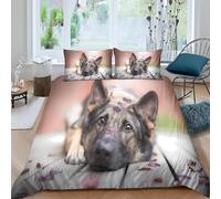 German Shepherd Double Duvet Cover Sets Soft Microfiber Cute Dogs Bedding Set 3D Printed Quilt Cover 200 x 200 cm with Zipper Closure and 2 Pillowcases aa_2026