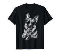 German Shepherd Drinking Iced Coffee Funny Dog Lover Value Graphic T-Shirt, Men, Black, M