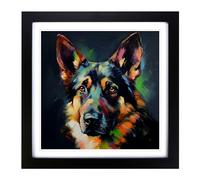 German Shepherd Expressionism Framed Print | 18x18 Inch Black Framed Wall Art | Ready to Hang | Eclectic Historical Picture | Living Room Bedroom Lounge Office