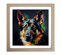 German Shepherd Expressionism Framed Print | 18x18 Inch Oak Framed Wall Art | Ready to Hang | Eclectic Historical Picture | Living Room Bedroom Lounge Office