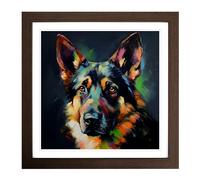 German Shepherd Expressionism Framed Print | 18x18 Inch Walnut Framed Wall Art | Ready to Hang | Eclectic Historical Picture | Living Room Bedroom Lounge Office