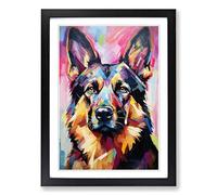 German Shepherd Expressionism Framed Wall Art Print A2 Black