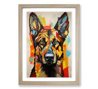 German Shepherd Expressionism Framed Wall Art Print A2 Oak