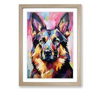 German Shepherd Expressionism Framed Wall Art Print A2 Oak