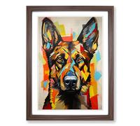 German Shepherd Expressionism Framed Wall Art Print A2 Walnut