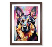 German Shepherd Expressionism Framed Wall Art Print A2 Walnut