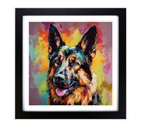 German Shepherd Expressionism No.1 Framed Print | 18x18 Inch Black Framed Wall Art | Ready to Hang | Eclectic Historical Picture | Living Room Bedroom Lounge Office
