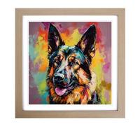 German Shepherd Expressionism No.1 Framed Print | 18x18 Inch Oak Framed Wall Art | Ready to Hang | Eclectic Historical Picture | Living Room Bedroom Lounge Office