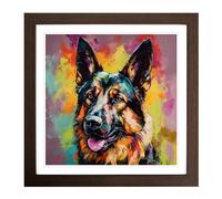 German Shepherd Expressionism No.1 Framed Print | 18x18 Inch Walnut Framed Wall Art | Ready to Hang | Eclectic Historical Picture | Living Room Bedroom Lounge Office